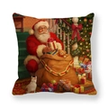 Peach skin fabric Christmas pillow case featuring Santa Claus and tree on white background - Santa by Stairs with Cat (22)