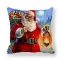 Detailed view of square pillowcase with Santa Claus in snowy night oil painting style - 45x45cm / Santa With Lantern Style (9)