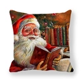 Detailed retro Santa Claus illustration on square peach skin Christmas pillowcase - 45x45cm / Santa By Bookshelf Style (10)
