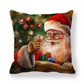 Detail of Christmas pillow cover featuring oil painting style Santa Claus and tree - 45x45cm / Christmas Tree And Santa Style (12)