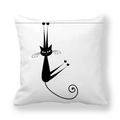 Housse de coussin en peau de pêche avec motif de chat noir rigolo sur fond blanc - Chat Noir à l'Envers(T076-18)