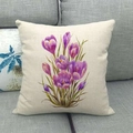 Fodera per cuscino in lino con fiori di croco viola su tessuto color beige - 45x45cm / Crocus Viola (15)