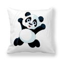 Close-up of cute cartoon panda print on white square peach skin fabric pillowcase - Jumping Panda (Style 5) / 45cmx45cm