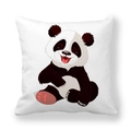 Close-up of cute cartoon panda print on white square peach skin fabric pillowcase - Happy Panda (Style 6) / 45cmx45cm