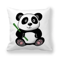 Close-up of cute cartoon panda holding bamboo on high-quality white peach skin pillowcase - Sitting Panda (Style 9) / 45cmx45cm