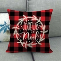 Housse de coussin à carreaux rouge et noir avec couronne de Noël et texte JOYEUX Noël - 45x45cm / Style Couronne à Carreaux Rouge Noir Joyeux Noel