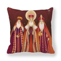 Square peach skin pillowcase with Three Wise Men epiphany illustration in gold and red - Three Wise Men Gold Tone Theme (5) / 45*45cm (No Core)