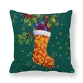 Christmas dark green pillowcase featuring a festive stocking with gift boxes and stars - Dark Green Christmas Sock and Berries Style (12)