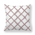 Detail of white square cushion cover featuring soft dusky pink watercolor grid pattern - White Base Dusky Pink Grid