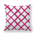 Detail of minimalist white cushion cover with magenta and grey hand-drawn grid pattern - White Base Magenta Grey Grid