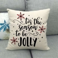 British plaid linen Christmas cushion cover with Tis the Season to be Jolly text - 18x18 Inch / Beige Season To Be Jolly Snowflake (9)