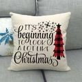 British plaid Christmas tree linen pillowcase with festive typography on gray sofa - 18x18 Inch / Beige Look A Lot Like Xmas Plaid Tree (11)