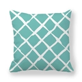 Close-up of minimalist teal cushion cover featuring a white hand-drawn grid pattern - Cyan Green Base White Grid