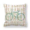 Fodera per cuscino rustica con bicicletta blu e slogan Life is a Beach in pelle di pesca - Vita da Crociera in Spiaggia