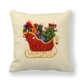 Christmas cartoon pillow cover in cream white featuring festive red sleigh and holiday tree - Beige Background Sleigh and Tree Style (13)