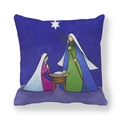 Square pillowcase featuring Nativity religious art in royal blue peach skin fabric - Nativity Scene Royal Blue Background (6) / 45*45cm (No Core)