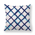 Minimalistischer weißer Kissenbezug mit blauem geometrischem Mesh-Muster Design - Weißer Grund Dunkelblaues Gitter