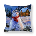 Weihnachts-Kissenbezug mit Schneemann-Motiv, Winterhütte und rotem Schal Kunstprint - Schneemann Und Hütte Stil (2)