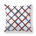 Minimalistischer Kissenbezug mit rotem und blauem handgezeichnetem Karomuster - Weißer Grund Rot Blau Braun Gitter