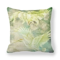 Detail of artistic crane print on square peach skin pillowcase with Nordic landscape style - 18x18 Inch / Vintage Flying Cranes Art (6)