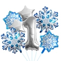 6-teiliges Schneeflocken Ballon-Set mit silberner Zahl 1 für den 1. Geburtstag - Silber Nummer 1 Set (Silberne Zahlenballon-Bundle 1)