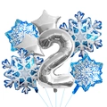 Detail von blauem Schneeflocken- und silbernem Zahl 2 Folienballon-Set zur Deko - Silber Nummer 2 Set (Silberne Zahlenballon-Bundle 2)