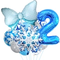 Winter-Schneeflocken-Ballon-Set zum 2. Geburtstag mit blauer Schleife und Metallic-Ballons - Schneeflocke Ballon Bündel 2