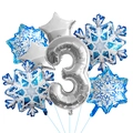 Detail von blauen Schneeflocken und silbernen Zahl 3 Folienballons für Eisparty-Dekoration - Silber Nummer 3 Set (Silberne Zahlenballon-Bundle 3)