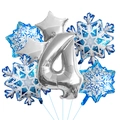 Detail der silbernen Zahl 4 Ballon mit Schneeflocken und Sternen für Eisprinzessin-Partys - Silber Nummer 4 Set (Silberne Zahlenballon-Bundle 4)