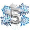 Detail of blue snowflake foil balloons and silver number five for party decoration - Silver Number 5 Set
