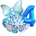 Winter-Schneeflocken-Ballon-Set mit blauem Bogen und Nummer 4 für Geburtstagsdeko - Schneeflocke Ballon Bündel 4