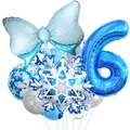 Blue Frozen theme party set with number 6 balloon, snowflake foil and latex balloons - Snowflake Balloon Bundle 6