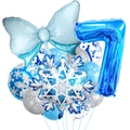 Blue 7th birthday balloon set with snowflake patterns and a large metallic number 7 - Snowflake Balloon Bundle 7