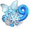 Blue bow and snowflake foil balloon set with silver latex balloons for winter party - Snowflake Balloon Bundle 9