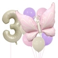 Matte butterfly and number 3 foil balloon set in cream and pastel colors for 3rd birthday - Number 3 Style (Matte Butterfly Balloon Set)