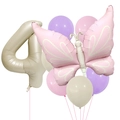 Matte pink butterfly foil balloon and gold number 4 balloon kit for 4th birthday party decor - Number 4 Style (Matte Butterfly Balloon Set)