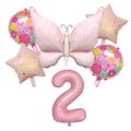 Detailansicht Mattrosa Schmetterling Ballon-Set mit Stern- und Blumendekoration zum Geburtstag - Rosa matte Schmetterlingsnummer 2
