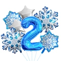 Close-up of number 2 foil balloon with blue snowflake and silver star party decorations - Blue Number 2 Set