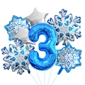 Close-up of blue number 3 foil balloon with snowflake pattern and silver stars - Blue Number 3 Set