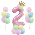 Pink number 2 balloon column stand set with crown and colorful pastel balloons - Pink Column Number 2