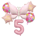 Pink bow and number 5 balloon set for girl's birthday party decoration and outdoor props - Pink Matte Butterfly Number 5