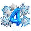 Close-up of blue number 4 foil balloon set with snowflakes and silver stars - Blue Number 4 Set
