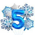 Detail of blue number 5 foil balloon with silver stars and snowflakes set for party deco - Blue Number 5 Set