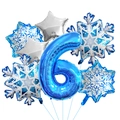 Detail of blue number 6 foil balloon set with silver stars and winter snowflakes - Blue Number 6 Set