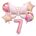 Detailed set of pink butterfly and number 7 foil balloons for birthday party decor - Pink Matte Butterfly Number 7