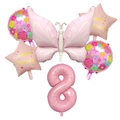 Pink birthday balloon set with butterfly and star shapes for festive party decoration - Pink Matte Butterfly Number 8