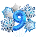 Close-up of number 9 balloon set with silver stars and blue snowflakes for 9th birthdays - Blue Number 9 Set