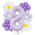 Detalle de globo número 8 lila mate de 40 pulgadas con margaritas para decoración - Juego Margarita Número 8 / Púrpura
