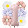 Detail of 40-inch matte pink number 1 balloon with colorful daisy floral foil balloons - Baby Pink (1)
