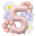 Detail of pink number 5 foil balloon set with daisy flower decorations for kids birthday - Number 5 Style (Infant Pink Daisy Set 5)